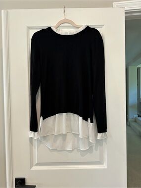 Adrianna Papell Black Knit Pullover with White Layered Shirt Detail